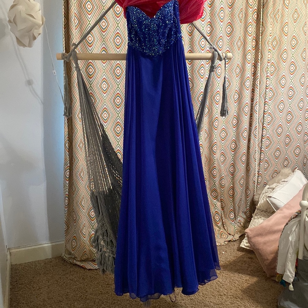 LONG formal/prom dress. WORN ONCE. Strapless and such a pretty blue!